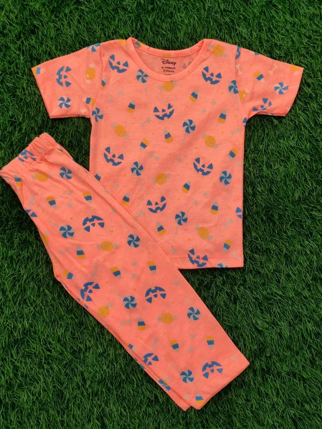 Half Sleeve Pyjama set (Co-ord set) for Boys & Girls - Fluorescent  Orange