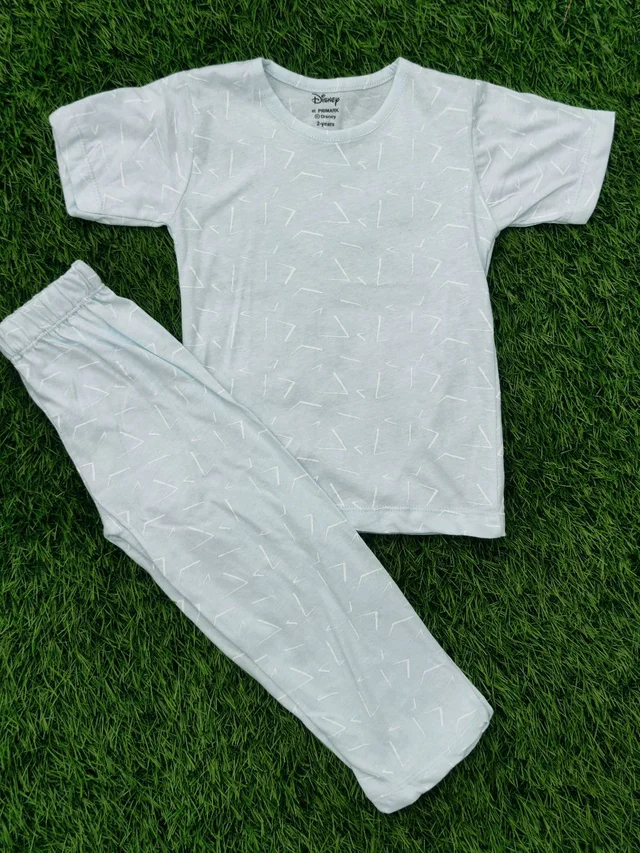 Half Sleeve Pyjama set (Co-ord set) for Boys & Girls - Lined Pastel Blue