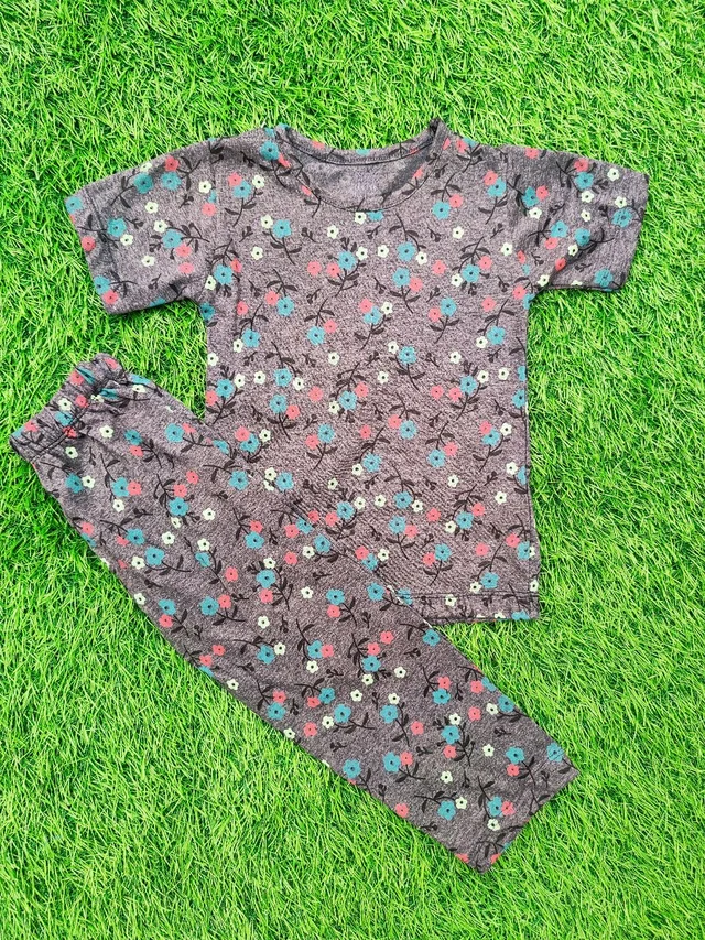 Half Sleeve Pyjama set (Co-ord set) for Boys & Girls - Ash Flower