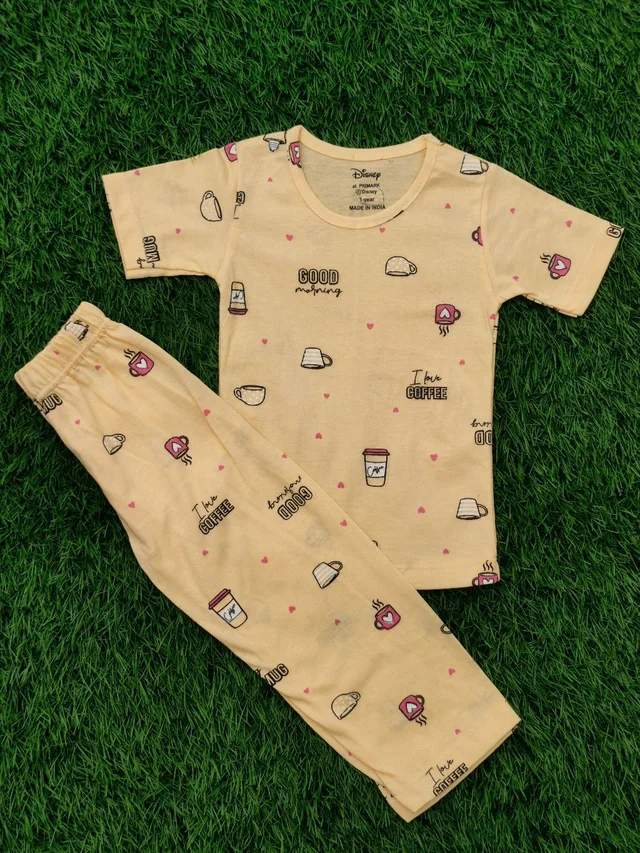 Half Sleeve Pyjama set (Co-ord set) for Boys & Girls - Yellow Coffee