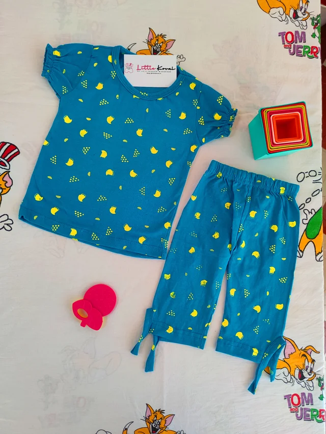 Baby Girl Cotton Tshirt Pant Combo Sets - Blue Green