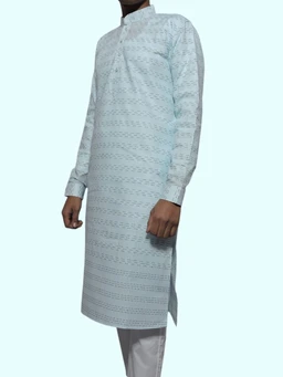 Shandaar Wears Men's Kurta Cotton Sky Blue Self SW-39 - 44