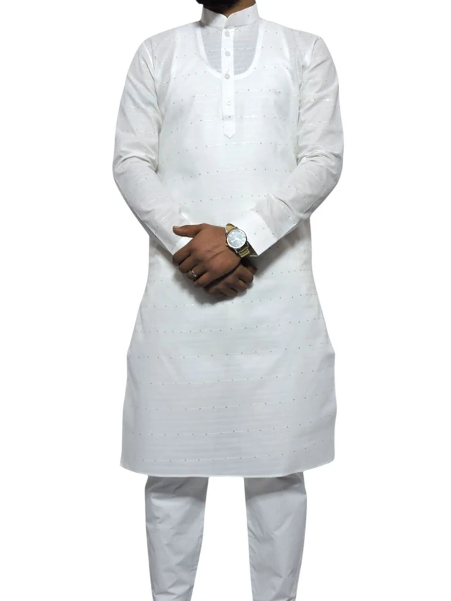 Shandaar Wears Men's Kurta White Sequence Embroid SW-44 - 44