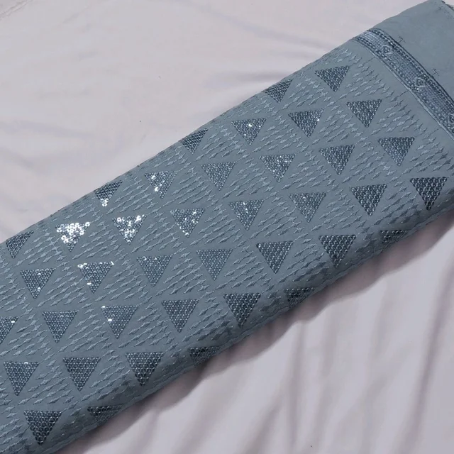 Shandaar Wears Fabric Chikankari Sequence Gull Gray SW-55 - 0.25 Meter