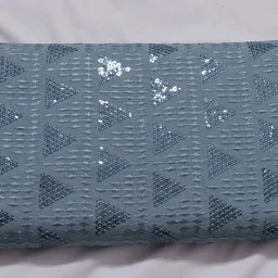 Shandaar Wears Fabric Chikankari Sequence Gull Gray SW-55 - 0.25 Meter