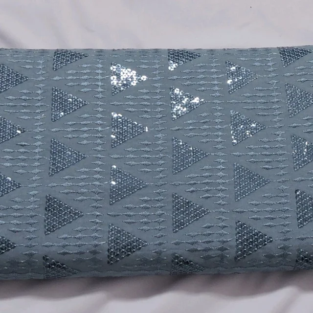 Shandaar Wears Fabric Chikankari Sequence Gull Gray SW-55 - 0.25 Meter