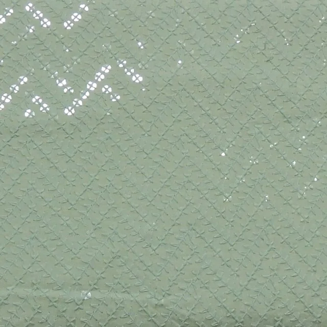 Shandaar Wears Fabric Chikankari Sequence pale leaf SW-56 - 0.25 Meter