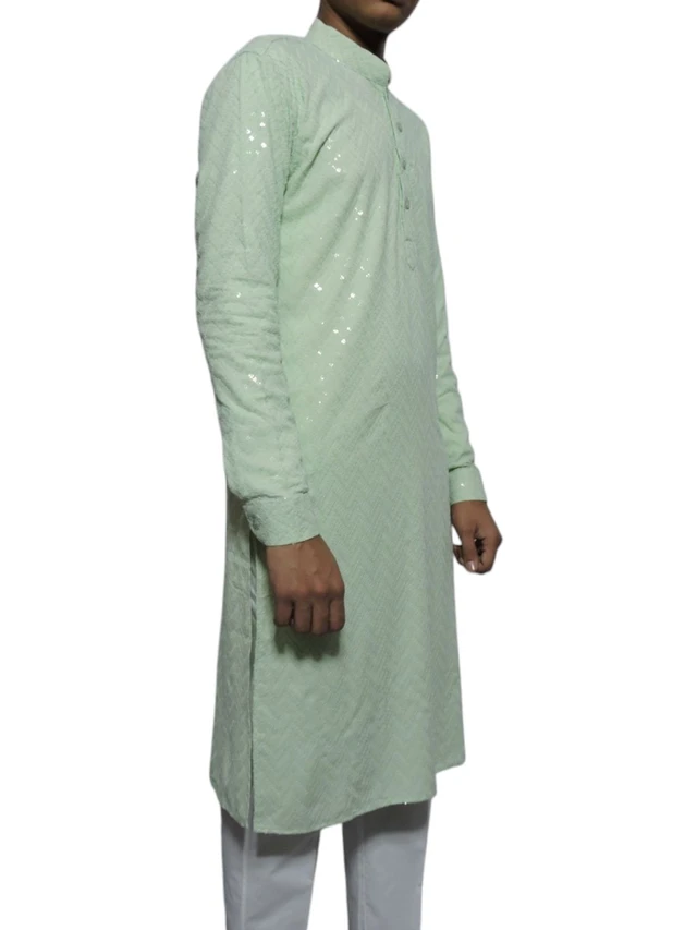 Shandaar Wears Fabric Chikankari Sequence pale leaf SW-56 - 0.25 Meter