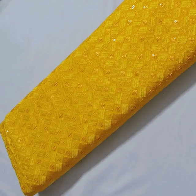 Shandaar Wears Fabric Chikankari Sequence Yellow SW-58 - 0.25 Meter
