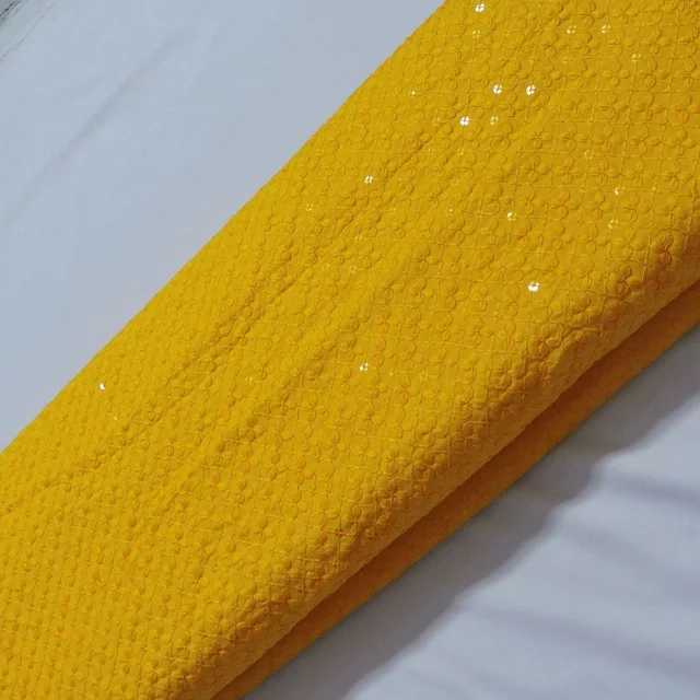 Shandaar Wears Fabric Chikankari Sequence Yellow SW-59 - 0.25 Meter