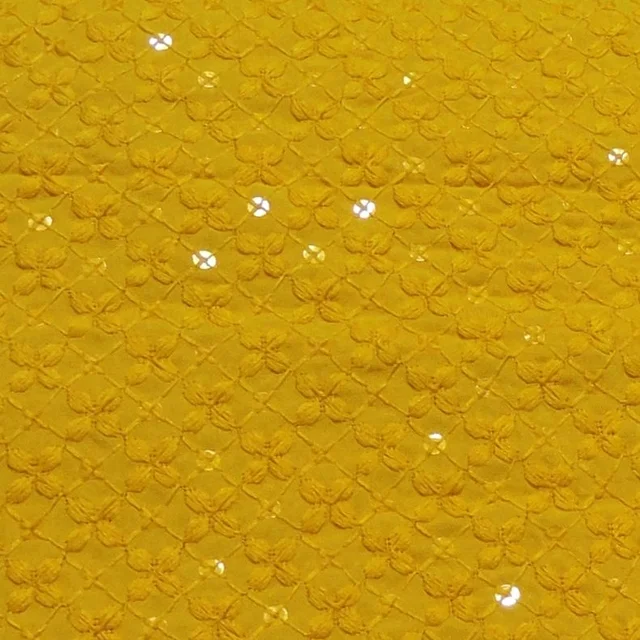 Shandaar Wears Fabric Chikankari Sequence Yellow SW-59 - 0.25 Meter