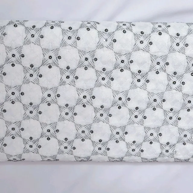 Shandaar Wears Fabric Chikankari Sequence White SW-62 - 0.25 Meter, White