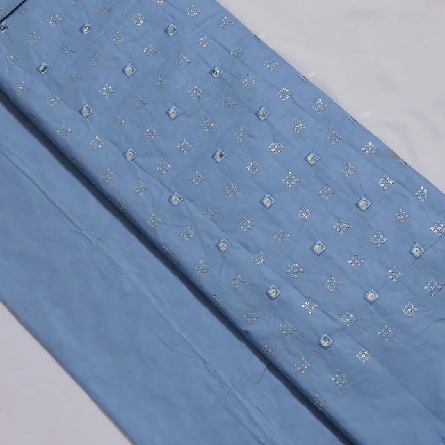 Shandaar Wears Fabric Cotton Sequence Polo Blue Maching SW-157 - Kurta Fabric, 0.25 Meter