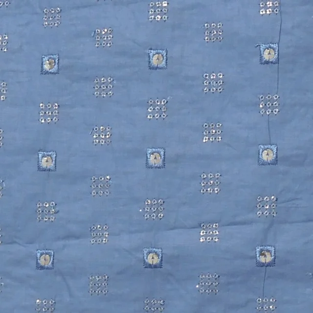 Shandaar Wears Fabric Cotton Sequence Polo Blue Maching SW-157 - Kurta Fabric, 0.25 Meter