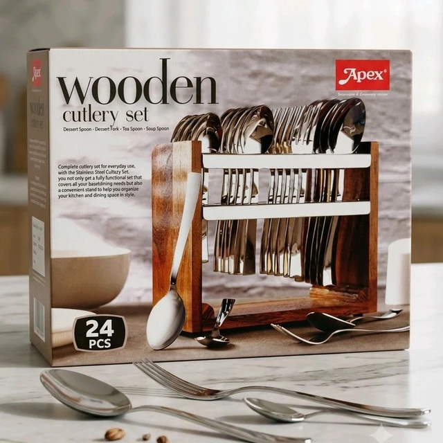 Apex Wooden Cutlery Set 24 Pc 