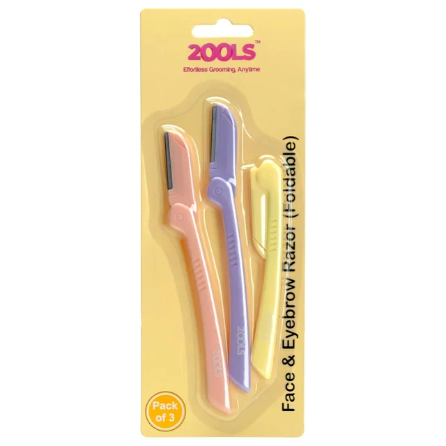 2ools Foldable & Reusable Face & Eyebrow Razor for Women (Pack of 3) | Painless Instant Hair Removal at Home | For Upper Lips, Eyebrows, Forehead & Sideburns