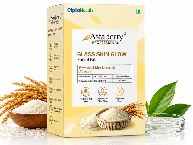 Astaberry Professional Glass Skin Glow Facial Kit Pack of 3 | Fermented Rice Extract & Allantoin | 6-Step Facial Kit | Hydrates & Brightens Skin