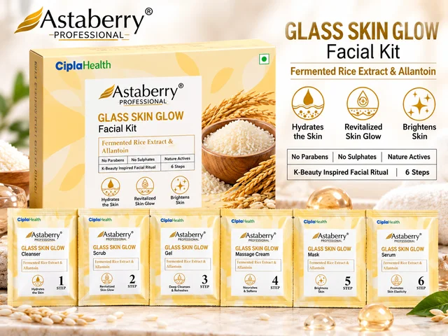 Astaberry Professional Glass Skin Glow Facial Kit | Fermented Rice Extract & Allantoin | 6-Step Facial Kit | Hydrates & Brightens Skin