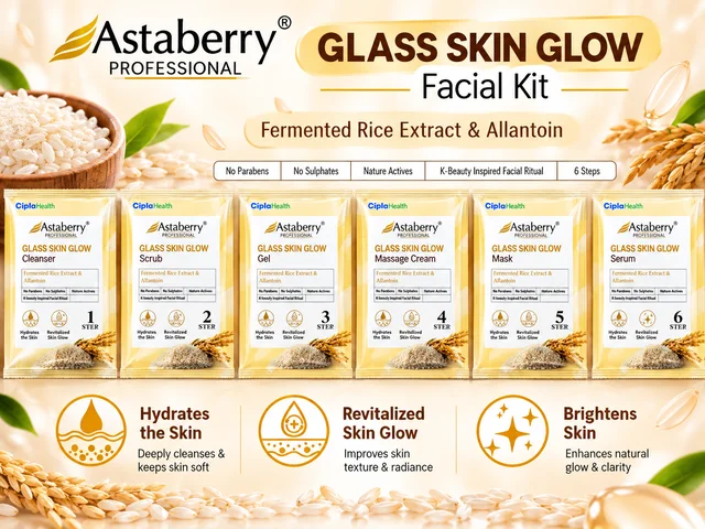 Astaberry Professional Glass Skin Glow Facial Kit | Fermented Rice Extract & Allantoin | 6-Step Facial Kit | Hydrates & Brightens Skin