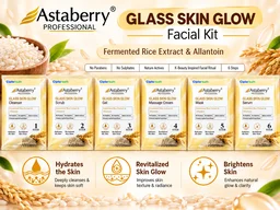 Astaberry Professional Glass Skin Glow Facial Kit Pack of 3 | Fermented Rice Extract & Allantoin | 6-Step Facial Kit | Hydrates & Brightens Skin
