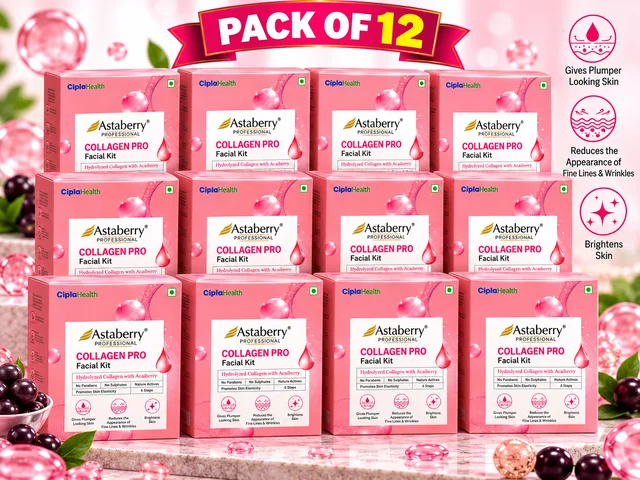 Astaberry Professional Collagen Pro Facial Kit Pack of 12 | Hydrolyzed Collagen & Acai Berry | 6-Step Facial Kit | Hydrates, Firms & Brightens Skin
