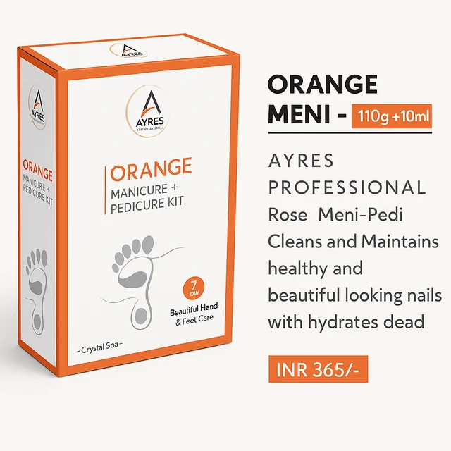 Ayres Crystal Orange Manicure-Pedicure Kit 110g+10ml Enriched with Orange Extracts| Cleans, Hydrates & Softens Skin | Maintains Healthy & Beautiful Nails