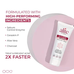 Alite Anti-Acne Face Wash 70g with Encapsulated Charcoal for Oily to Normal Skin | Detoxifies Pores | Daily Use Unisex Face Wash | Acne Control