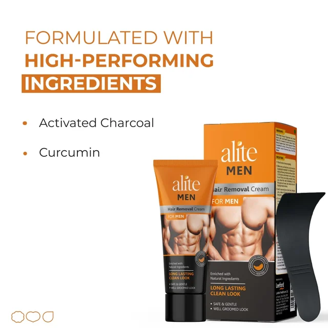 Alite Hair Removal Cream for Men 60g | Instant & Painless Hair Removal | De-Tan & Moisturizing Formula | Safe, Gentle & Fast Acting Grooming Cream