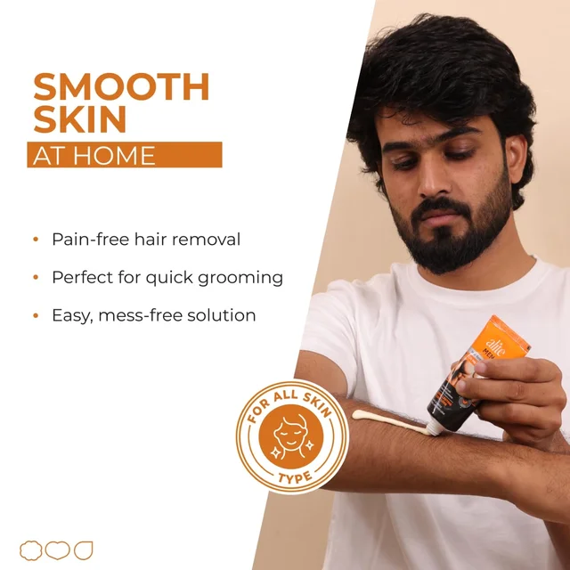Alite Hair Removal Cream for Men 60g | Instant & Painless Hair Removal | De-Tan & Moisturizing Formula | Safe, Gentle & Fast Acting Grooming Cream
