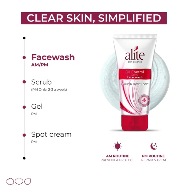 Alite Oil Control Gentle Face Wash 70g | Eliminates Excess Oil & Controls Sebum | Prevents Acne & Breakouts | Fresh, Purifying & Hydrating Cleanser