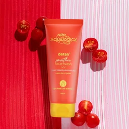 Aqualogica Detan+ Smoothie Face Wash with Cherry Tomato & Glycolic Acid | Deep Cleansing & Brightening skin | Reduces Tan & Exfoliates | Brighten your skin | Tan removal Face Wash | for all skin type | 100ml