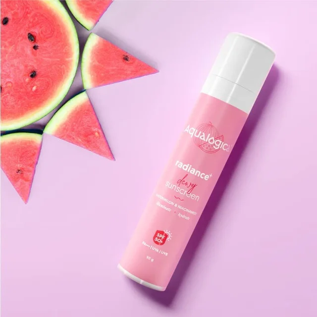 Aqualogica Dewy Sunscreen SPF 50 With Watermelon & Niacinamide | Hydrating & Protective your skin | Glowing Skin | Moisturizing & Brightening Formula | for All Skin Types | 50g