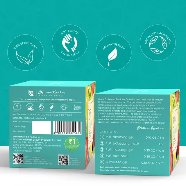 Aroma Magic Fruit 5 Step Facial Kit | Brightens & Renders Glow | Salon Range | Hydrating | Enriched with Natural Fruit Extracts | for All Skin Types