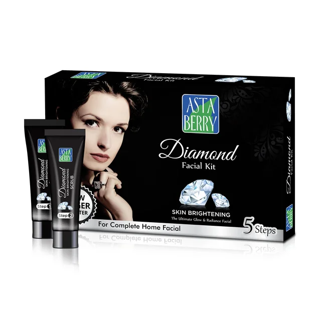 Asta Berry Diamond Facial Kit, 5-Step Skincare Routine |Radiant, Youthful Skin with Heera Bhasm, Jojoba Oil, Bearberry Extracts, & Carrot Oil