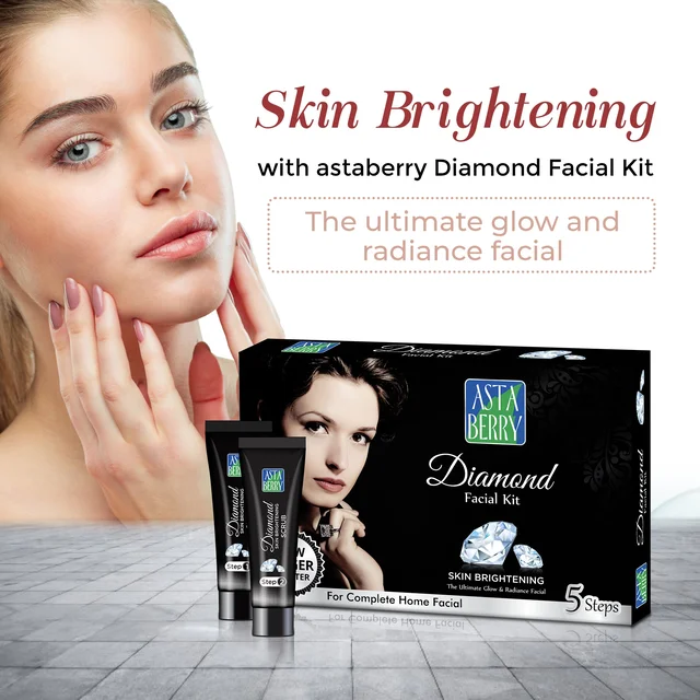 Asta Berry Diamond Facial Kit, 5-Step Skincare Routine |Radiant, Youthful Skin with Heera Bhasm, Jojoba Oil, Bearberry Extracts, & Carrot Oil