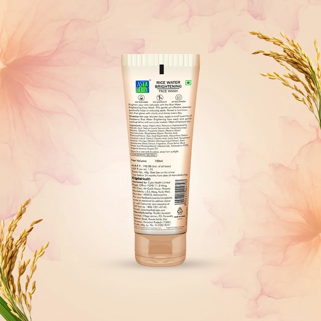 Astaberry Professional Rice Water Face Wash 195ml | Gentle Facial Cleanser | Helps Remove Dirt & Impurities | Refreshes Skin | Supports Hydration | Daily Face Cleanser
