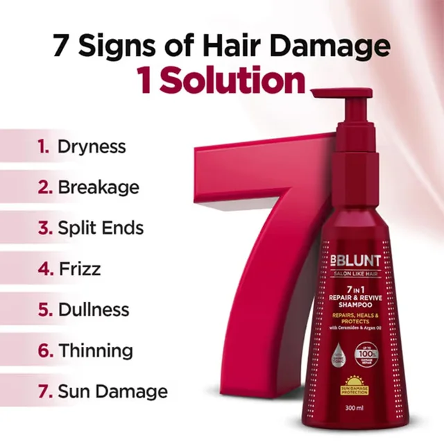 Bblunt BBLUNT 7-in-1 Repair & Revive Shampoo 300ml with Ceramides & Argan Oil | Up to 100% Damage Repair | Tackles 7 Signs of Hair Damage | Restores Strength, Shine & Smoothness