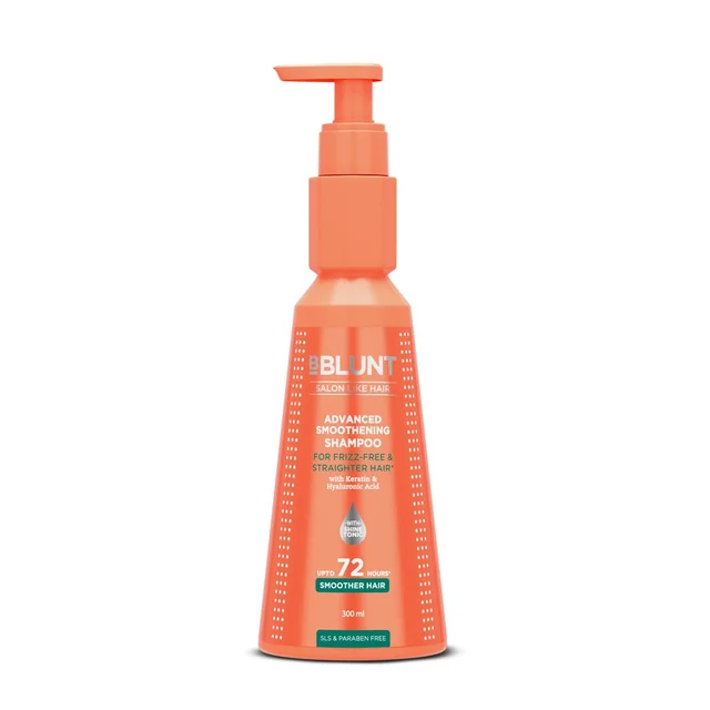 Bblunt BBLUNT Advanced Smoothening Shampoo with Keratin & Hyaluronic Acid 300ml for Unisex | Frizz-Free & Straighter Hair | Gentle Cleanse & Adds Shine | SLS & Paraben Free