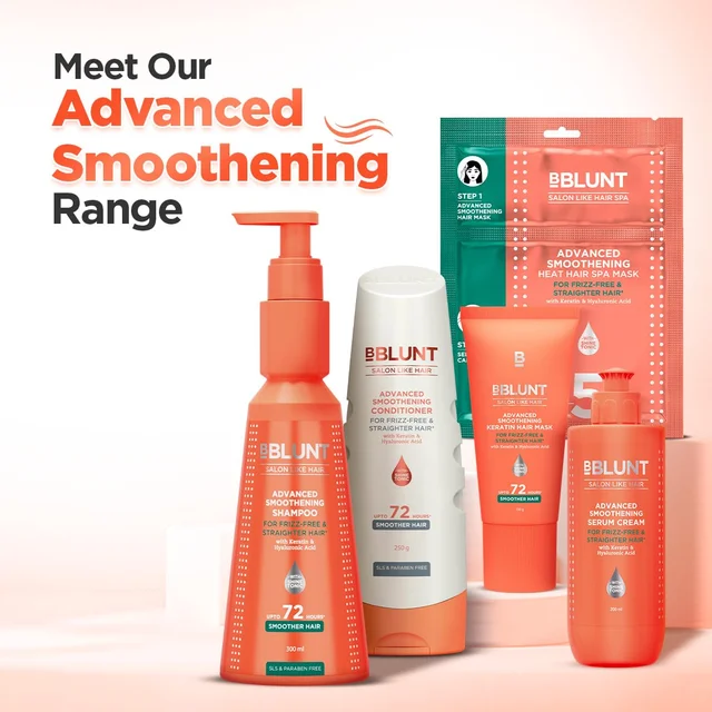Bblunt BBLUNT Advanced Smoothening Shampoo with Keratin & Hyaluronic Acid 300ml for Unisex | Frizz-Free & Straighter Hair | Gentle Cleanse & Adds Shine | SLS & Paraben Free