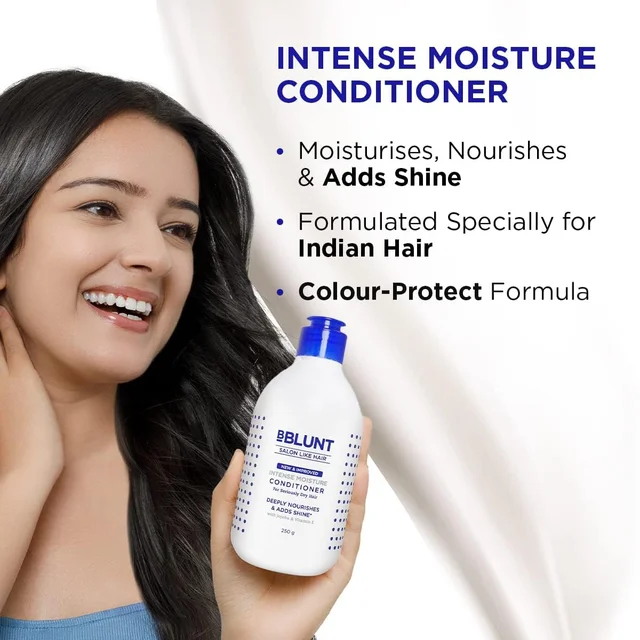 Bblunt Intese Moisture Conditioner, 250gm | Deeply Nourishes & Adds Shine with jojoba & Vitamine E | Reduces Hair Fall by 93% | Sulfate & Paraben-Free