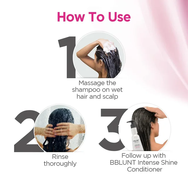 Bblunt Intese Shine Shampoo, 300ml | Reduces Hair Fall by 93% |Adds Gloss & Smoothness | Nourishing Formula with Coconut & Jojoba Oil | Paraben & SLS Free