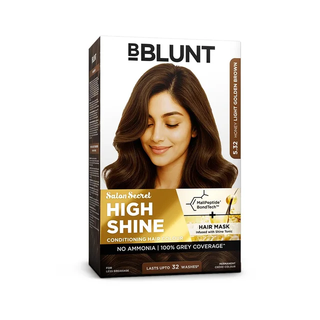 Bblunt BBLUNT Salon Secret High Shine Conditioning Hair Colour Honey Light Golden Brown 5.32 | With MaliPeptide BondTech | No Ammonia, 100% Grey Coverage, Long Lasting | Salon-Like Shine at Home