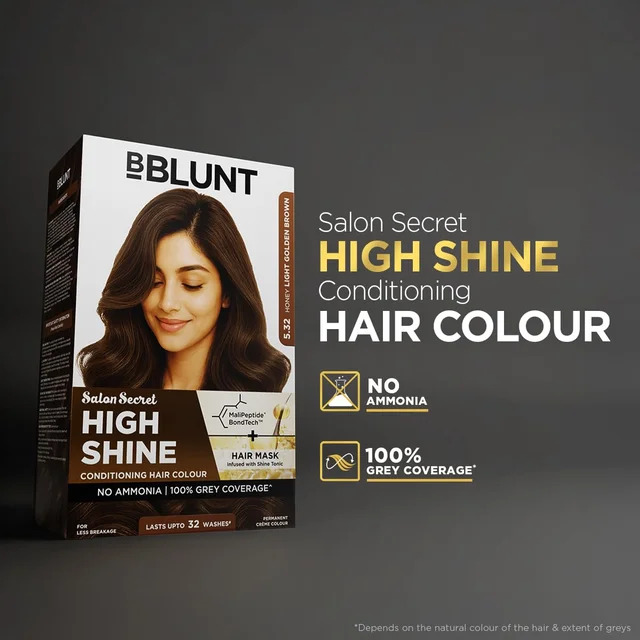Bblunt BBLUNT Salon Secret High Shine Conditioning Hair Colour Honey Light Golden Brown 5.32 | With MaliPeptide BondTech | No Ammonia, 100% Grey Coverage, Long Lasting | Salon-Like Shine at Home