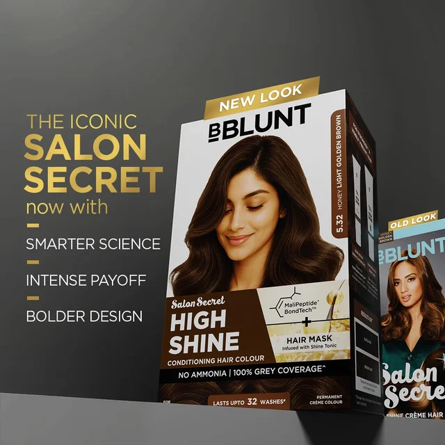 Bblunt BBLUNT Salon Secret High Shine Conditioning Hair Colour Honey Light Golden Brown 5.32 | With MaliPeptide BondTech | No Ammonia, 100% Grey Coverage, Long Lasting | Salon-Like Shine at Home