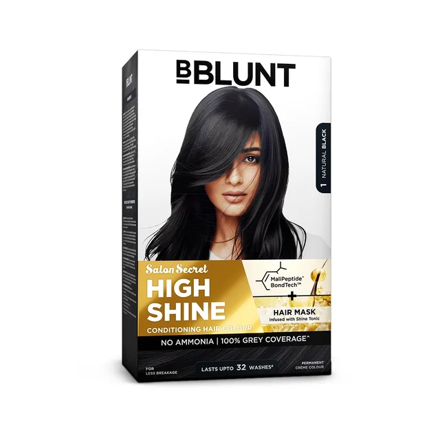 Bblunt BBLUNT Salon Secret High Shine Conditioning Hair Colour Natural Black 1 | With MaliPeptide BondTech | No Ammonia, 100% Grey Coverage, Long Lasting Colour | Salon Shine at Home