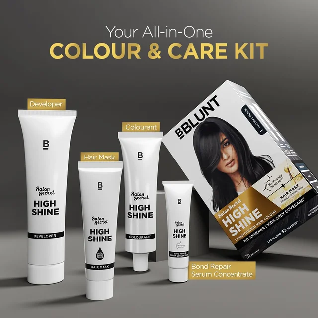 Bblunt BBLUNT Salon Secret High Shine Conditioning Hair Colour Natural Black 1 | With MaliPeptide BondTech | No Ammonia, 100% Grey Coverage, Long Lasting Colour | Salon Shine at Home