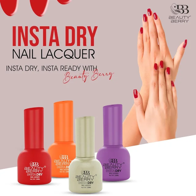 Beauty Berry Insta Dry Nail Lacquer Ruby 37 - 13ml | Quick-Dry & Long-Lasting | High Shine & Smooth Application | Classic Red Shade for Elegant Nails