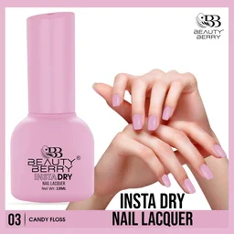 Beauty Berry Insta Dry Nail Lacquer Candy Floss 03 - 13ml | Quick-Dry & Long-Lasting | High Shine & Smooth Application | Soft Pink Shade for Elegant Nails