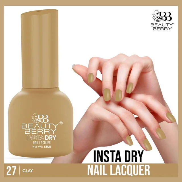 Beauty Berry Insta Dry Nail Lacquer Clay 27 - 13ml | Quick-Dry & Long-Lasting | High Shine & Smooth Application | Earthy Clay Shade for Sophisticated Nails