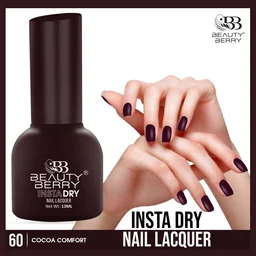 Beauty Berry Insta Dry Nail Lacquer Cocoa Comfort 60 - 13ml | Quick-Dry & Long-Lasting | High Shine & Smooth Application | Rich Brown Shade for Elegant Nails